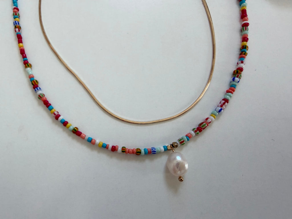 Double Beaded and Freshwater Pearl Necklace