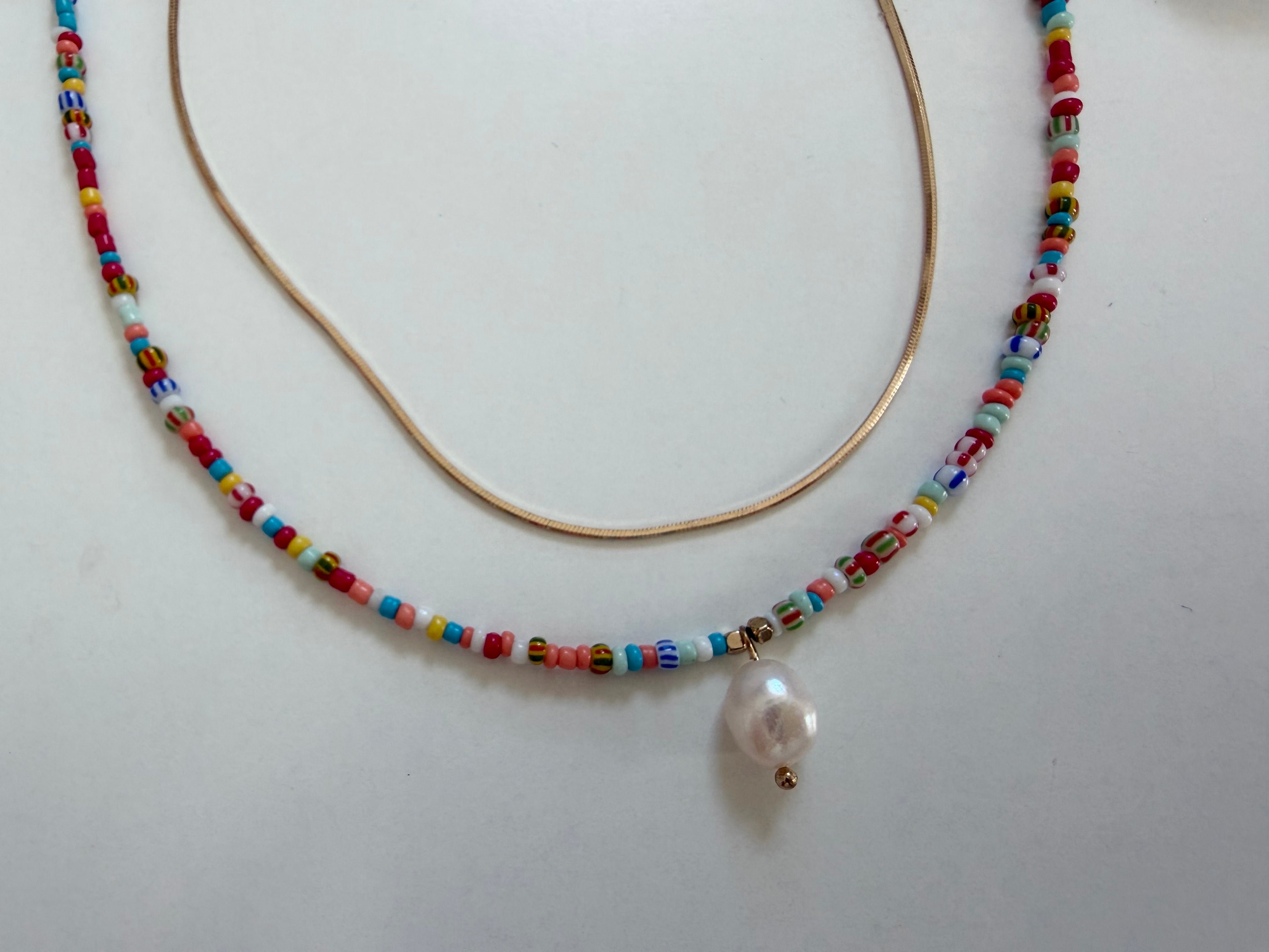 Double Beaded and Freshwater Pearl Necklace