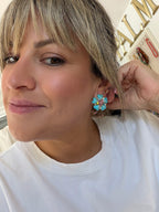 Turquoise and Pink Flower Studs