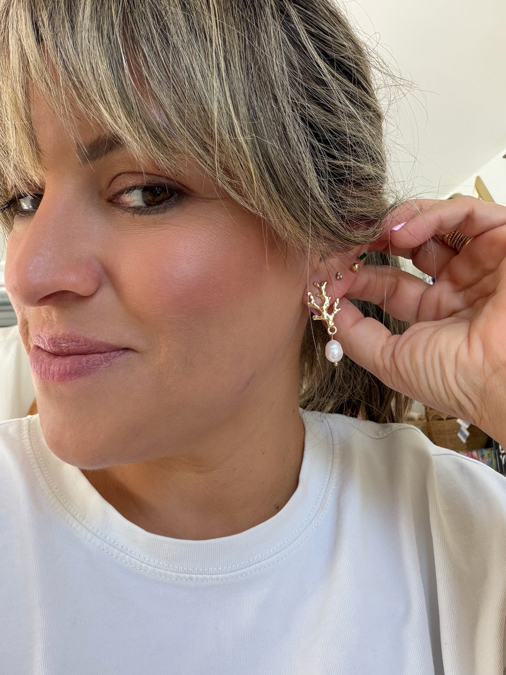Coral and Freshwater Pearl Earrings