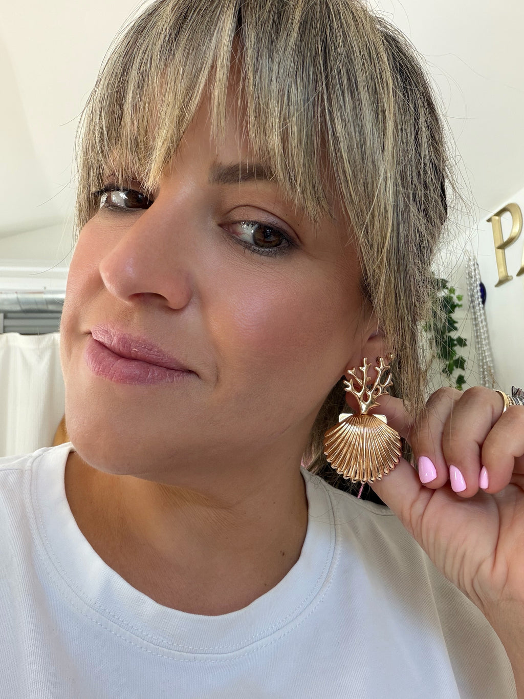 Ultra Light Coral and Seashell Statement Earrings