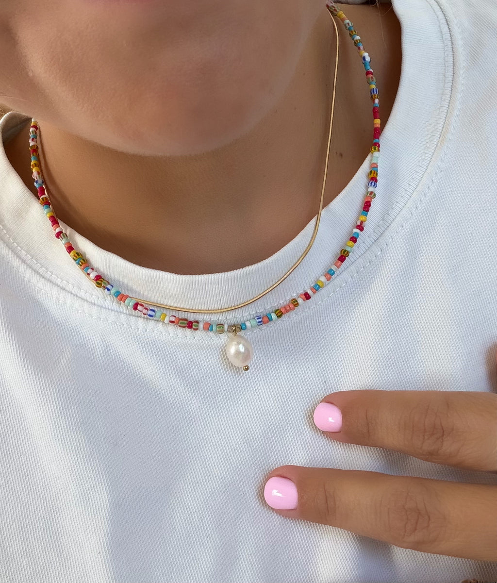 Double Beaded and Freshwater Pearl Necklace