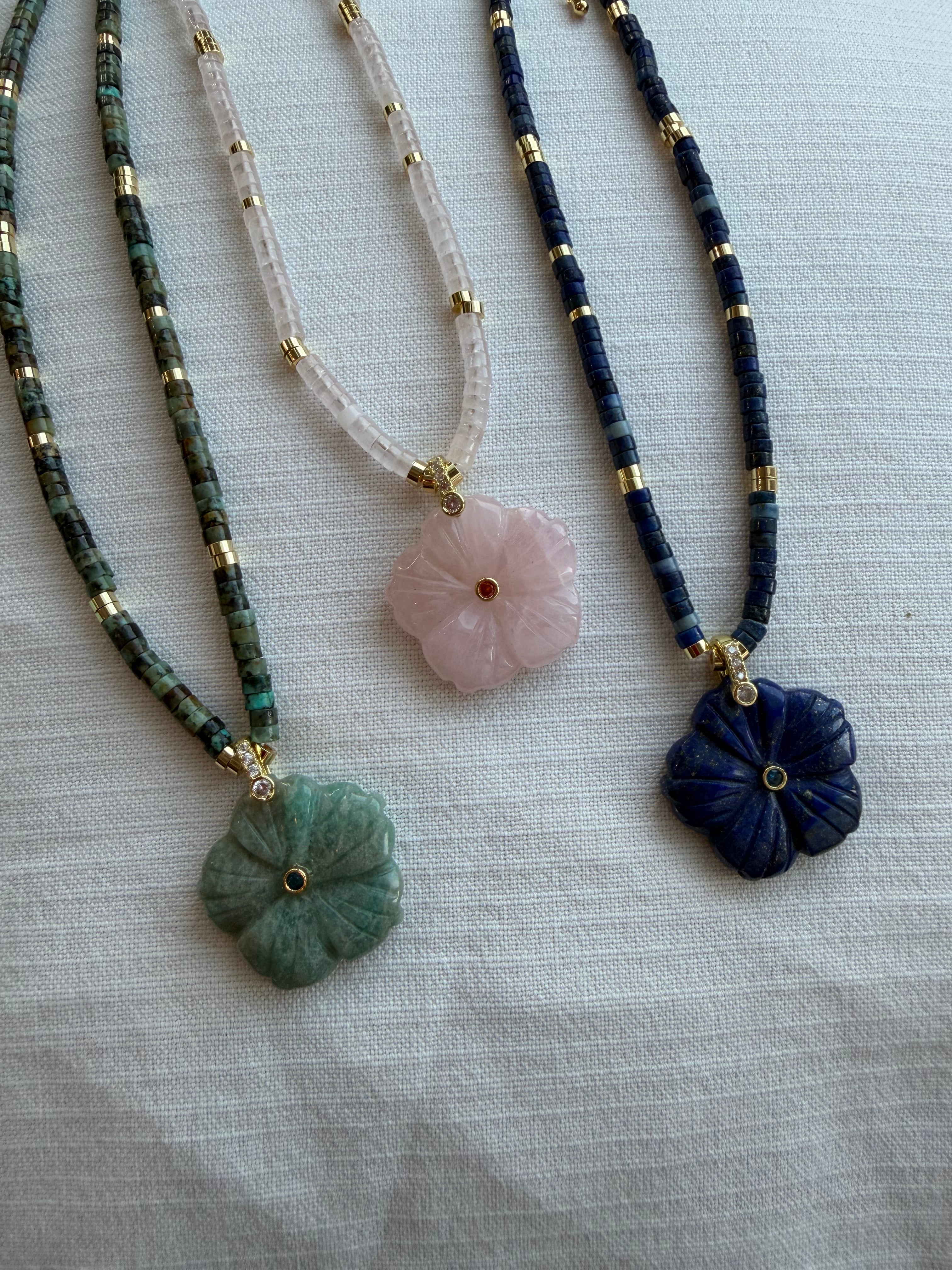 Puka and Natural Stone Flower Necklace 0309
