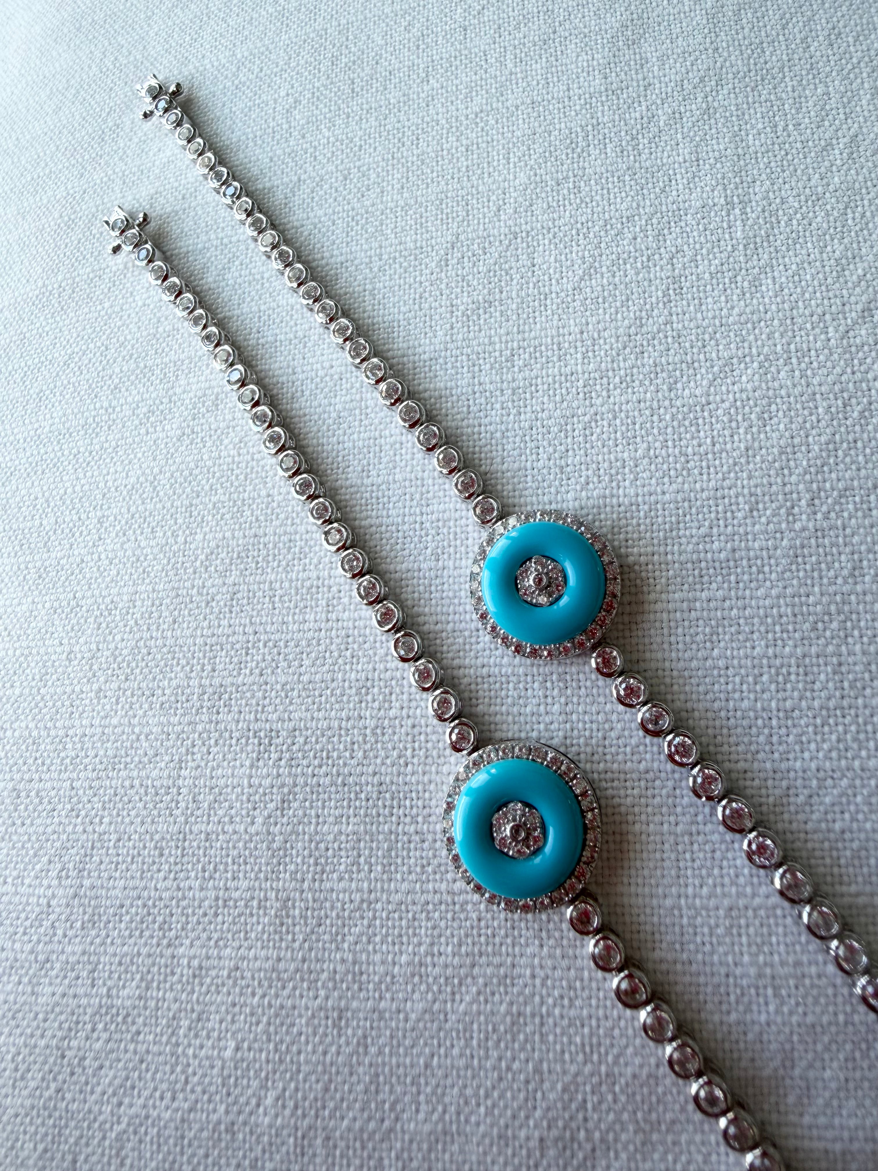 Turquoise Bezel Evil Eye Tennis Bracelet 0309