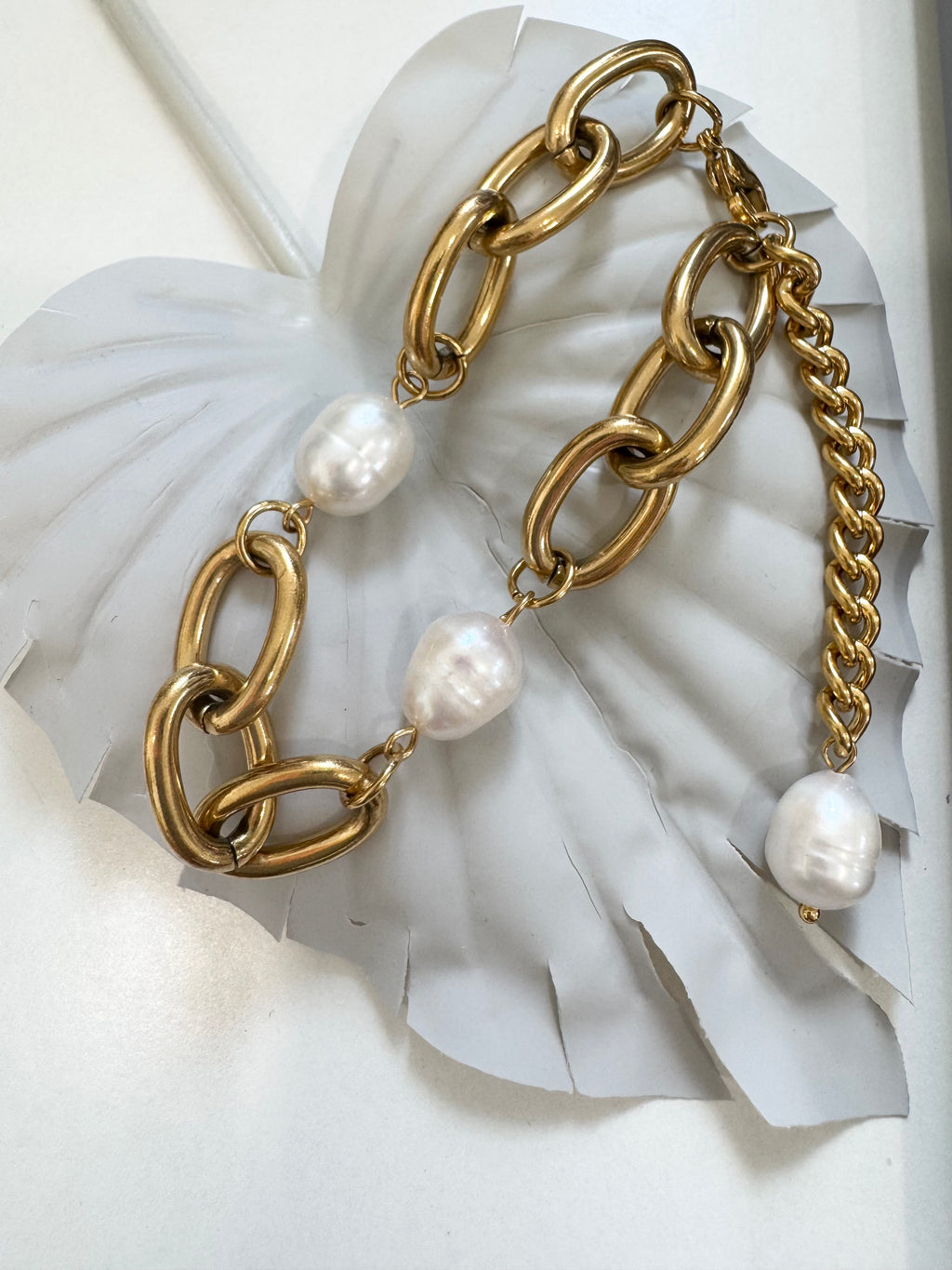 Waterproof Gold and Pearl Bracelet