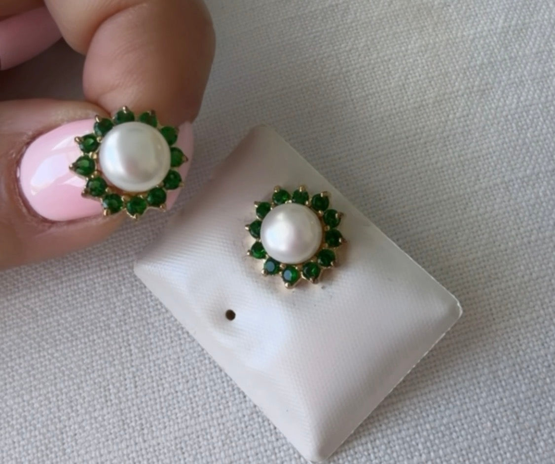 Pearl and Green Jacket Studs 0309