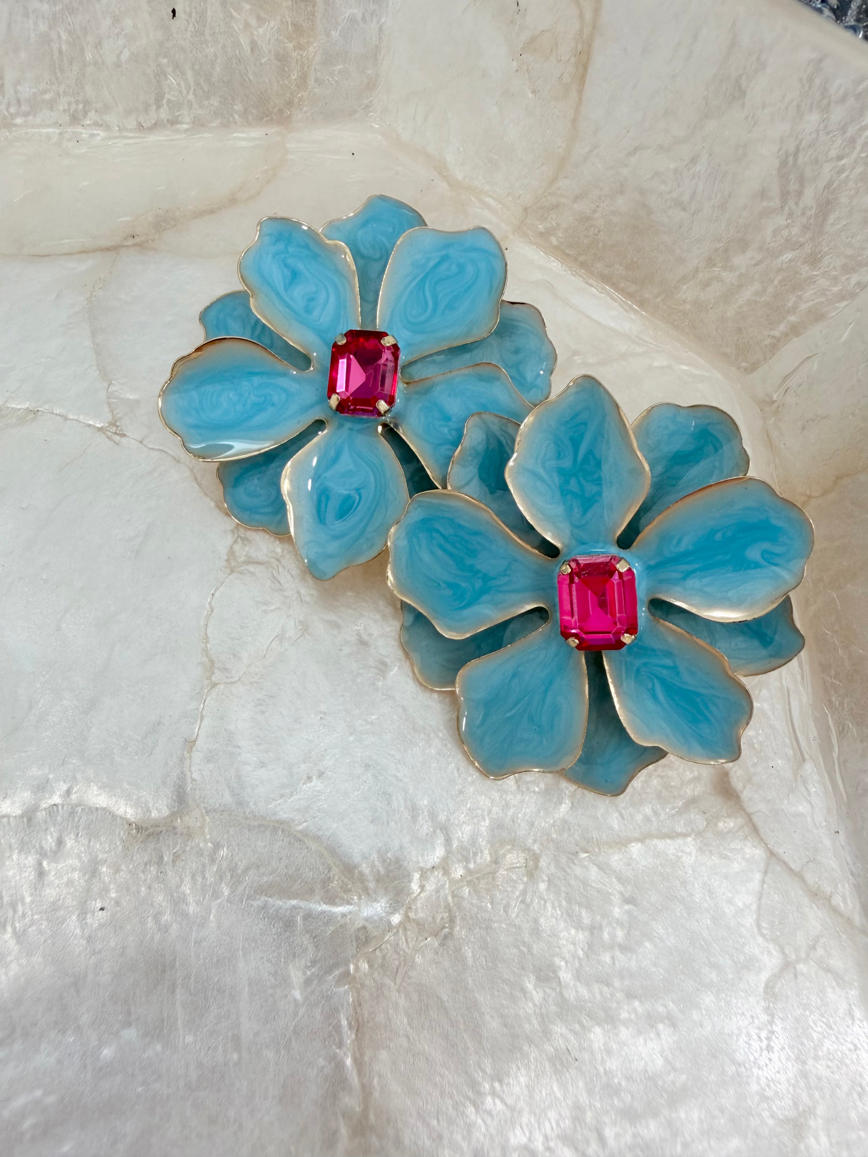 Hand Painted Large Flower Studs