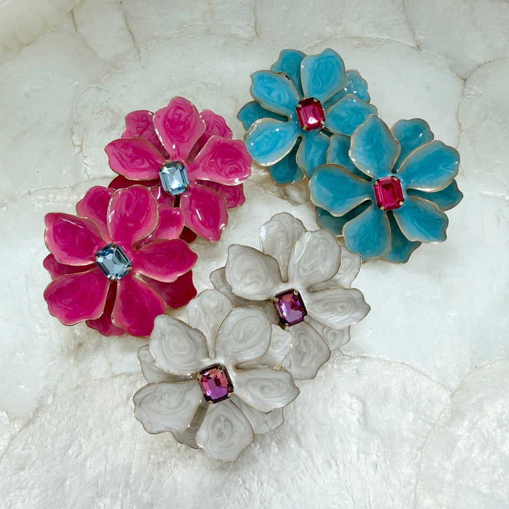 Hand Painted Large Flower Studs