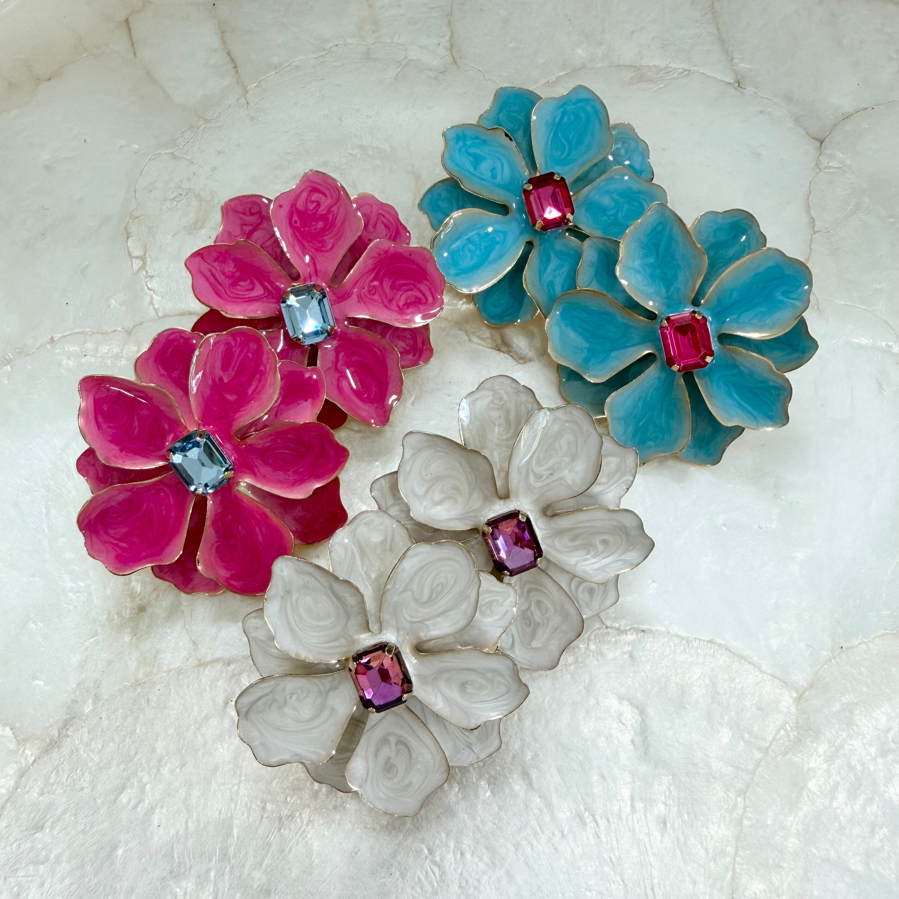 Hand Painted Large Flower Studs