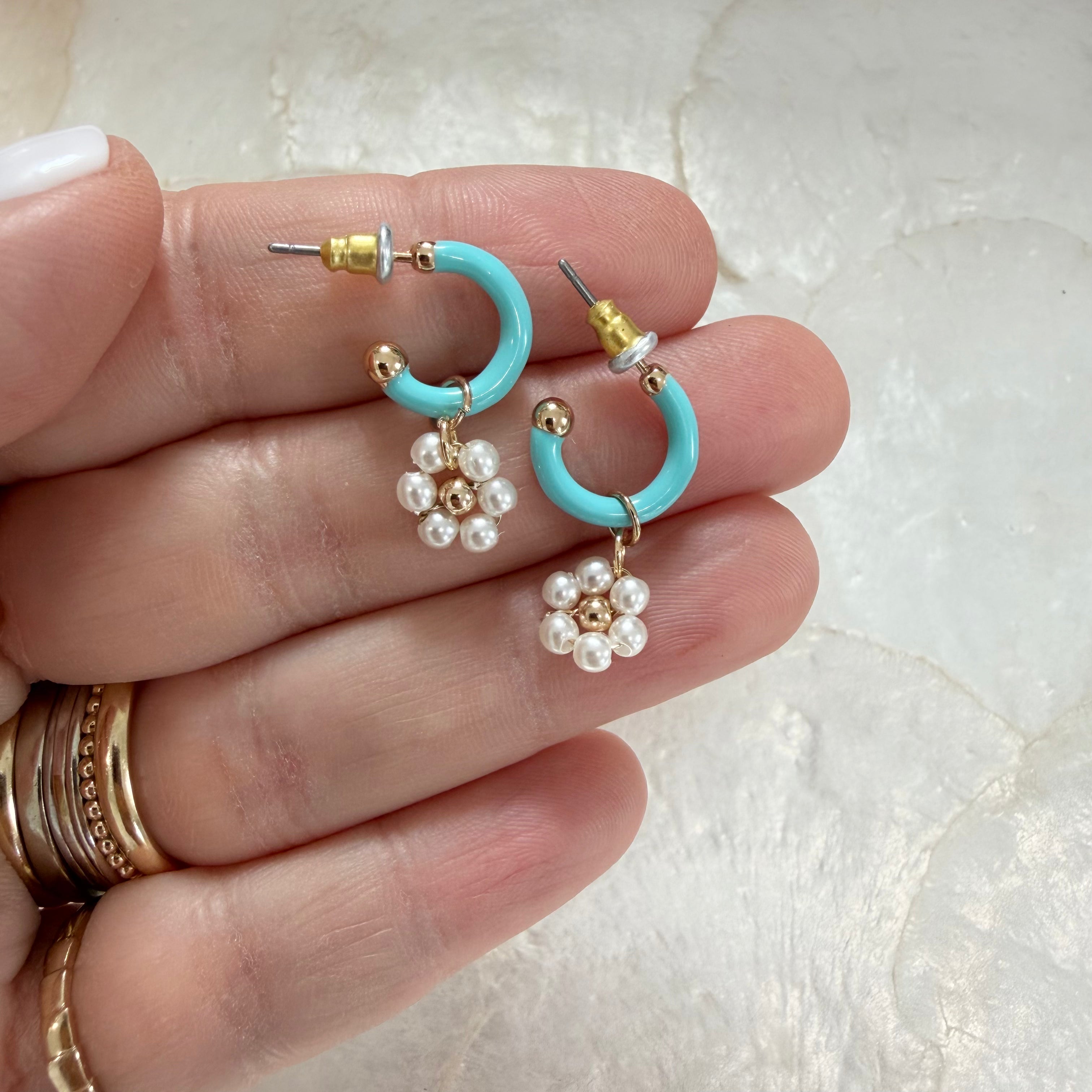 Mini Blue and Pearl Flower Hoop