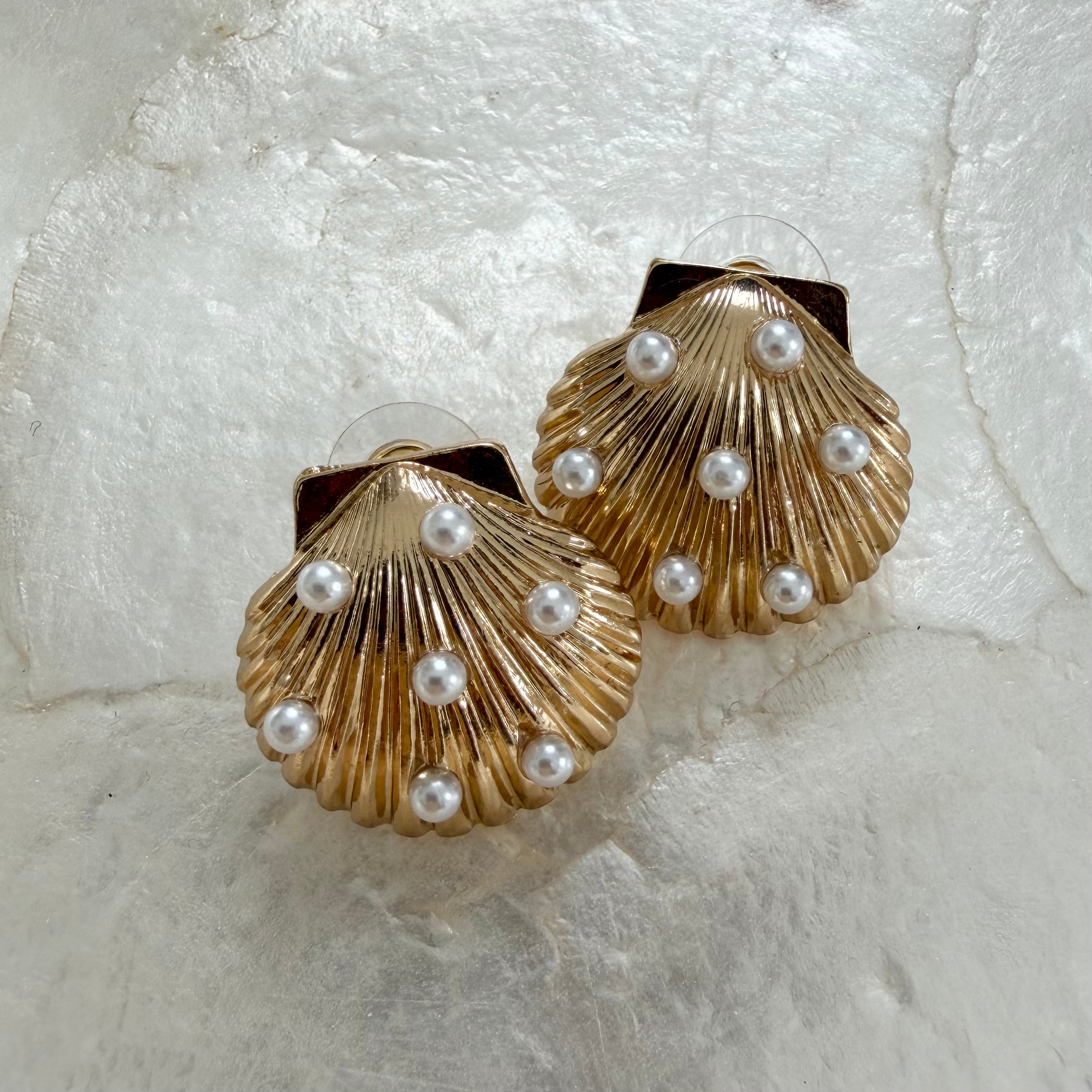 Gold Pearl Shell Studs
