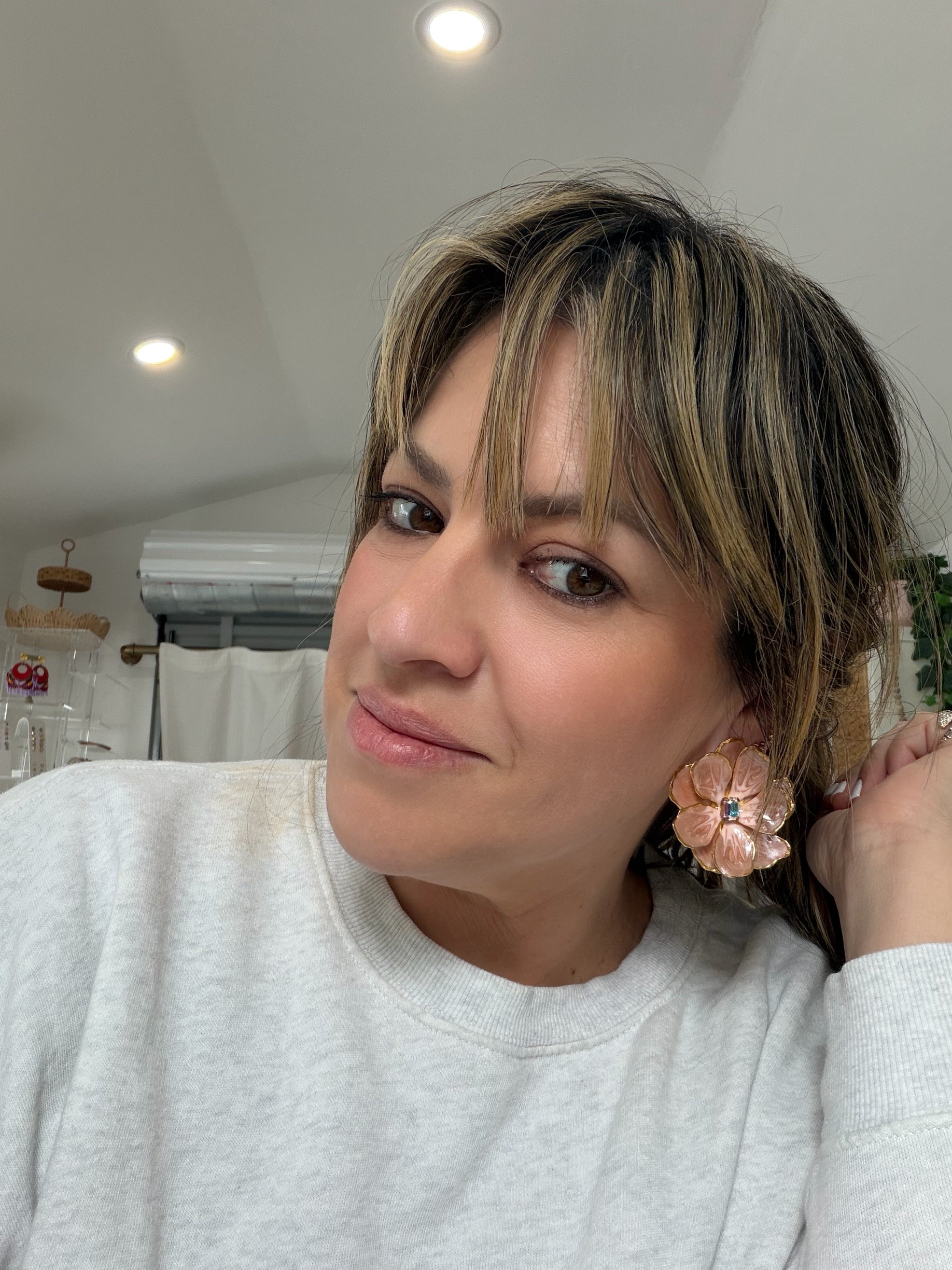 Hand Painted Large Flower Studs