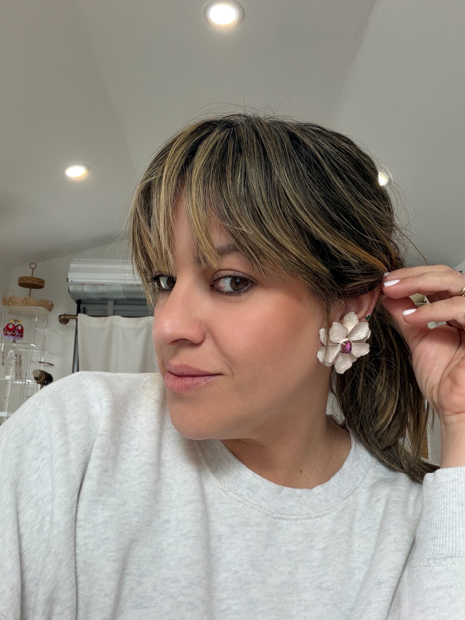 Hand Painted Large Flower Studs