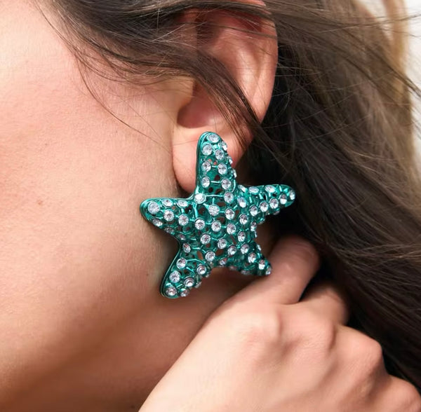 Turquoise Bling Starfish Earrings