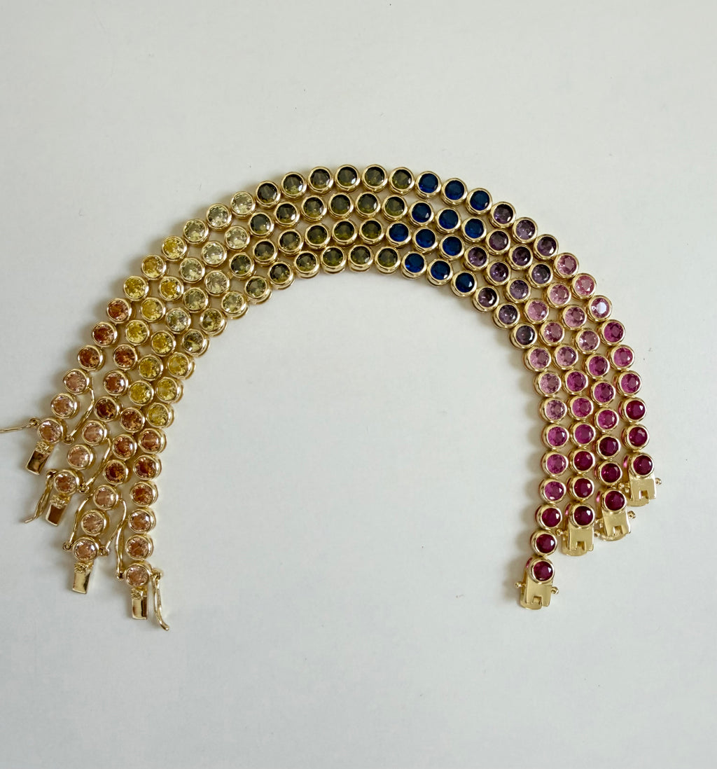 Round Bezzel Rainbow Tennis Bracelet