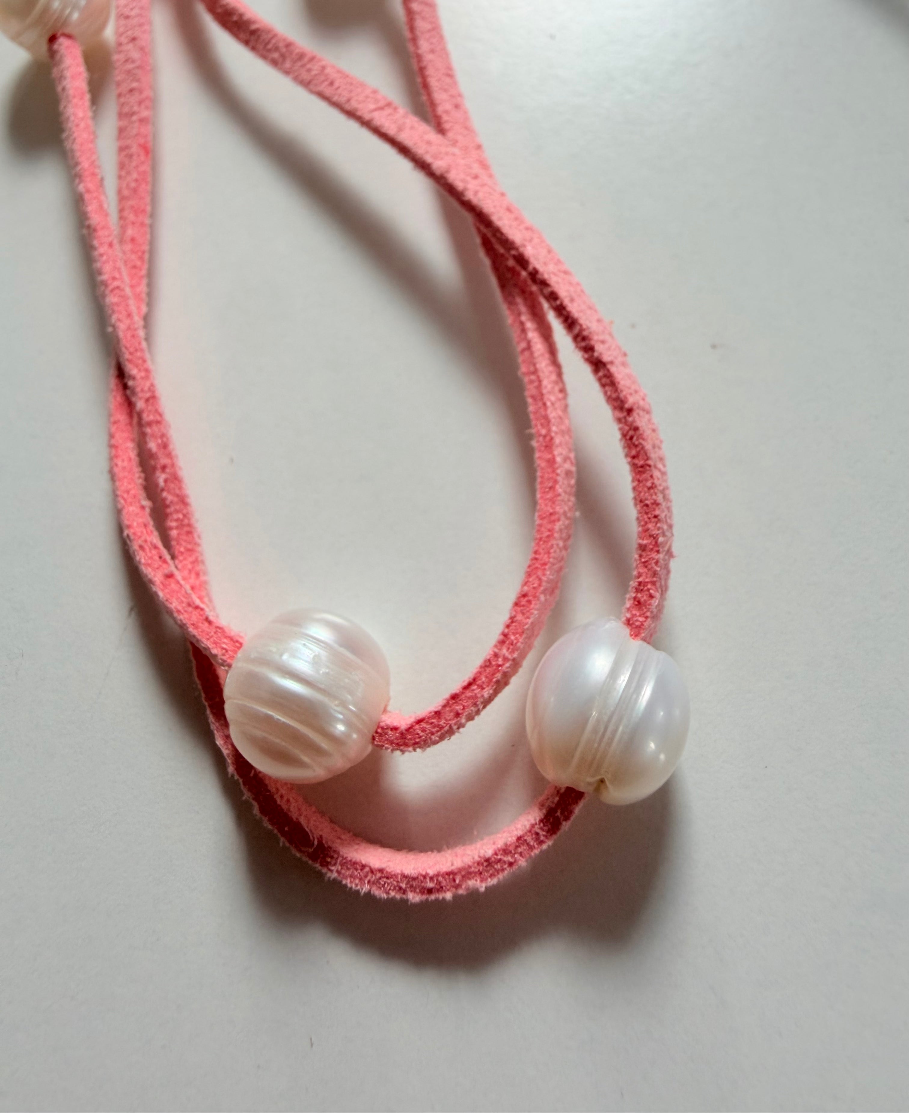 Suede Pearl Extra Long Necklace