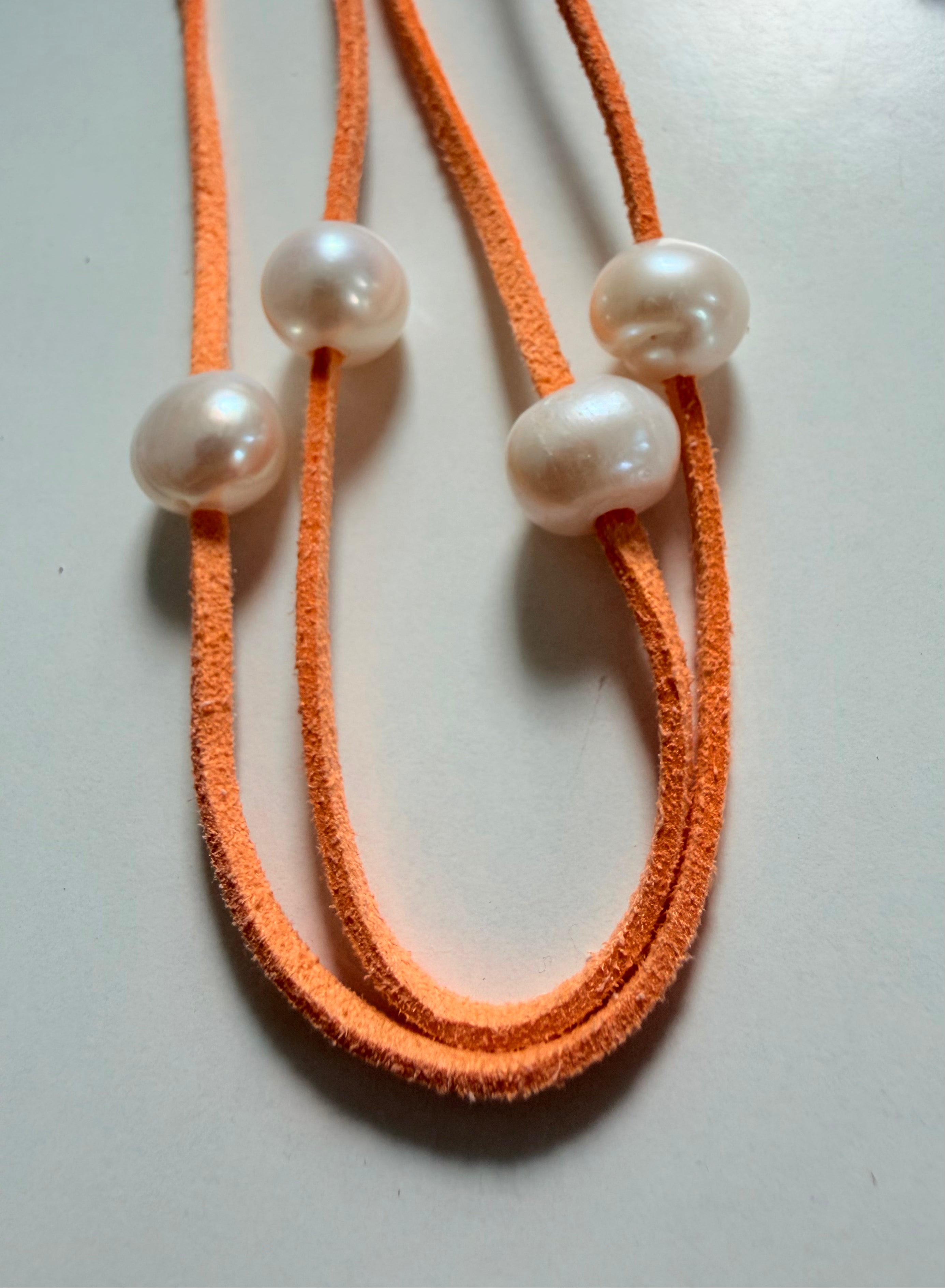 Suede Pearl Extra Long Necklace