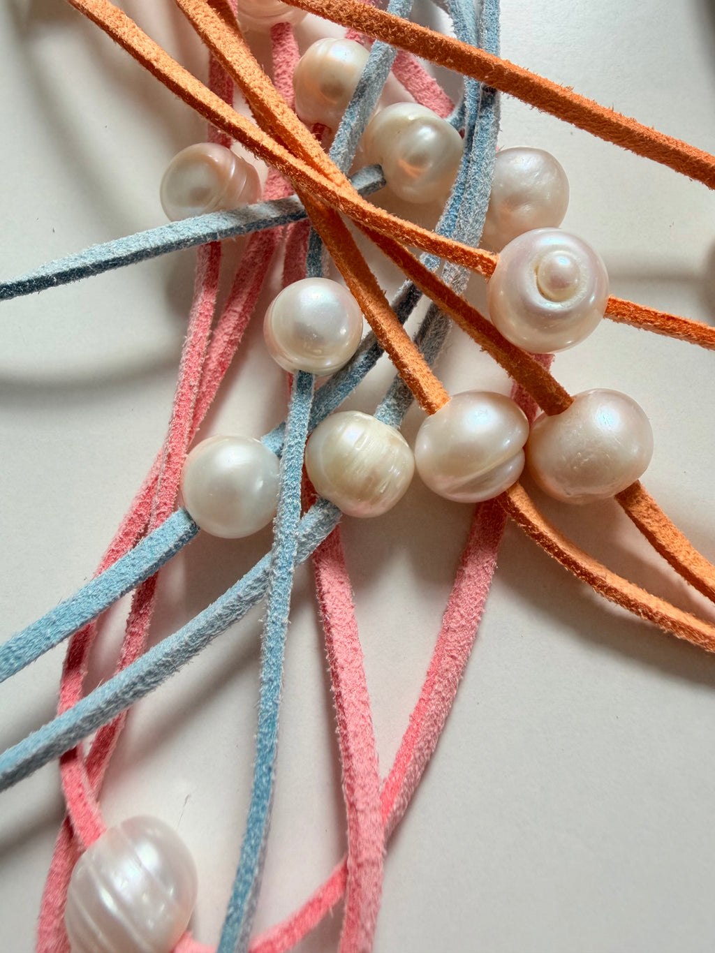 Suede Pearl Extra Long Necklace