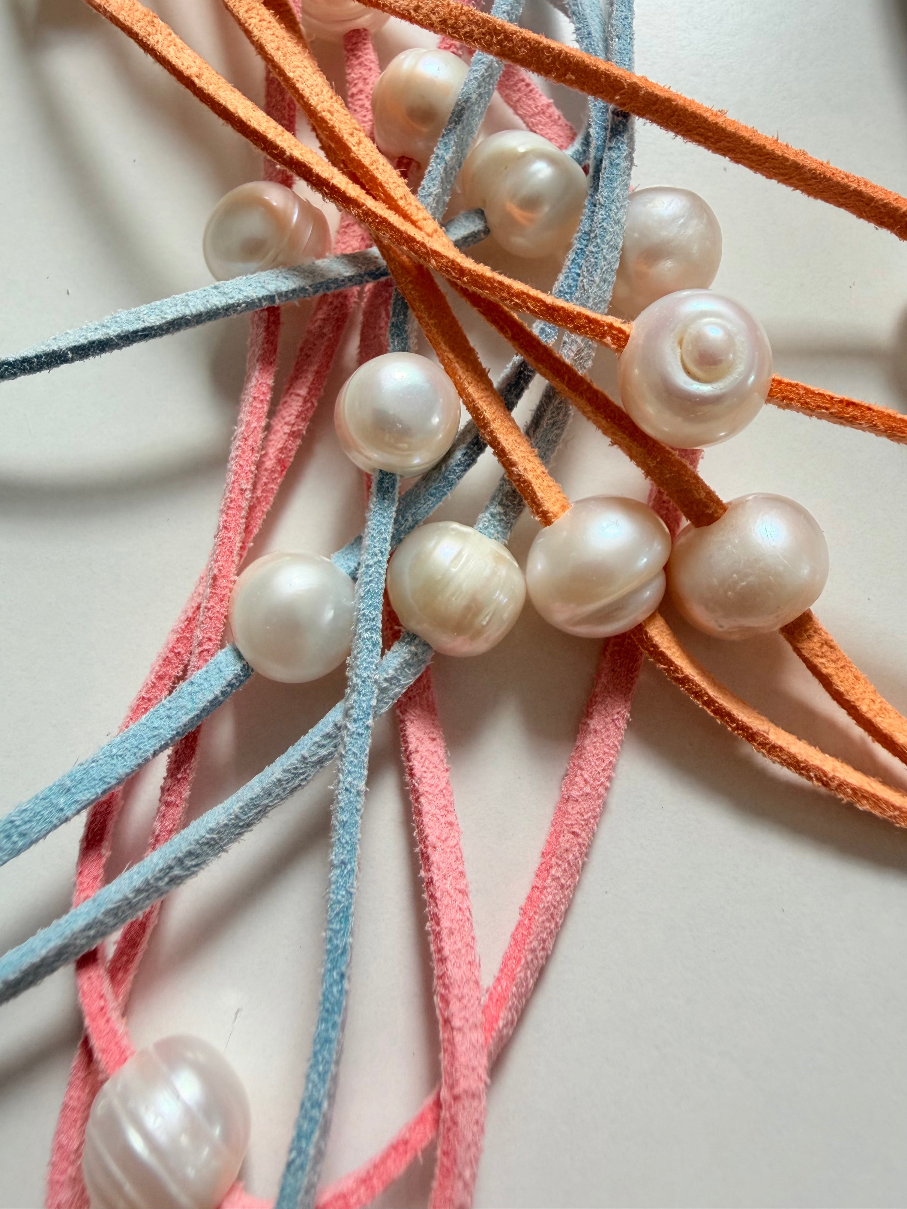 Suede Pearl Extra Long Necklace