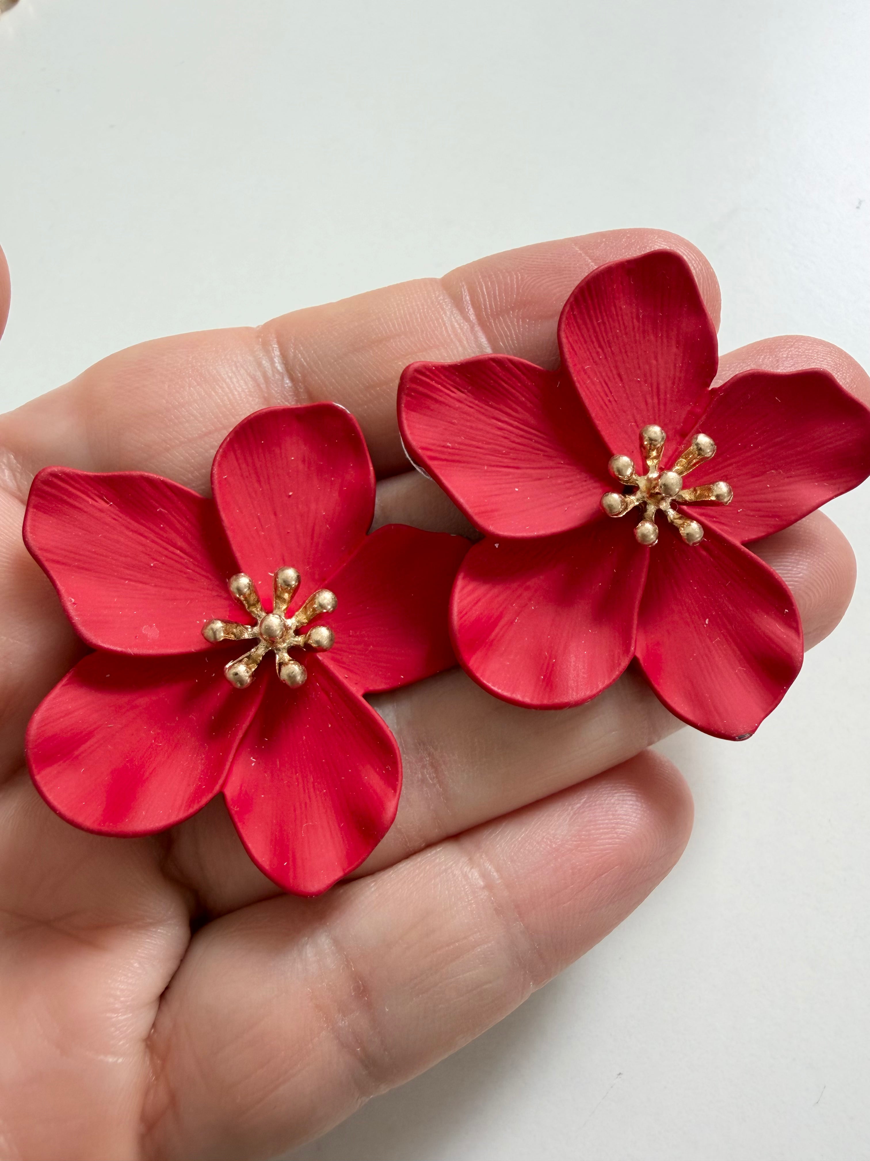 Red Metal Flower Studs
