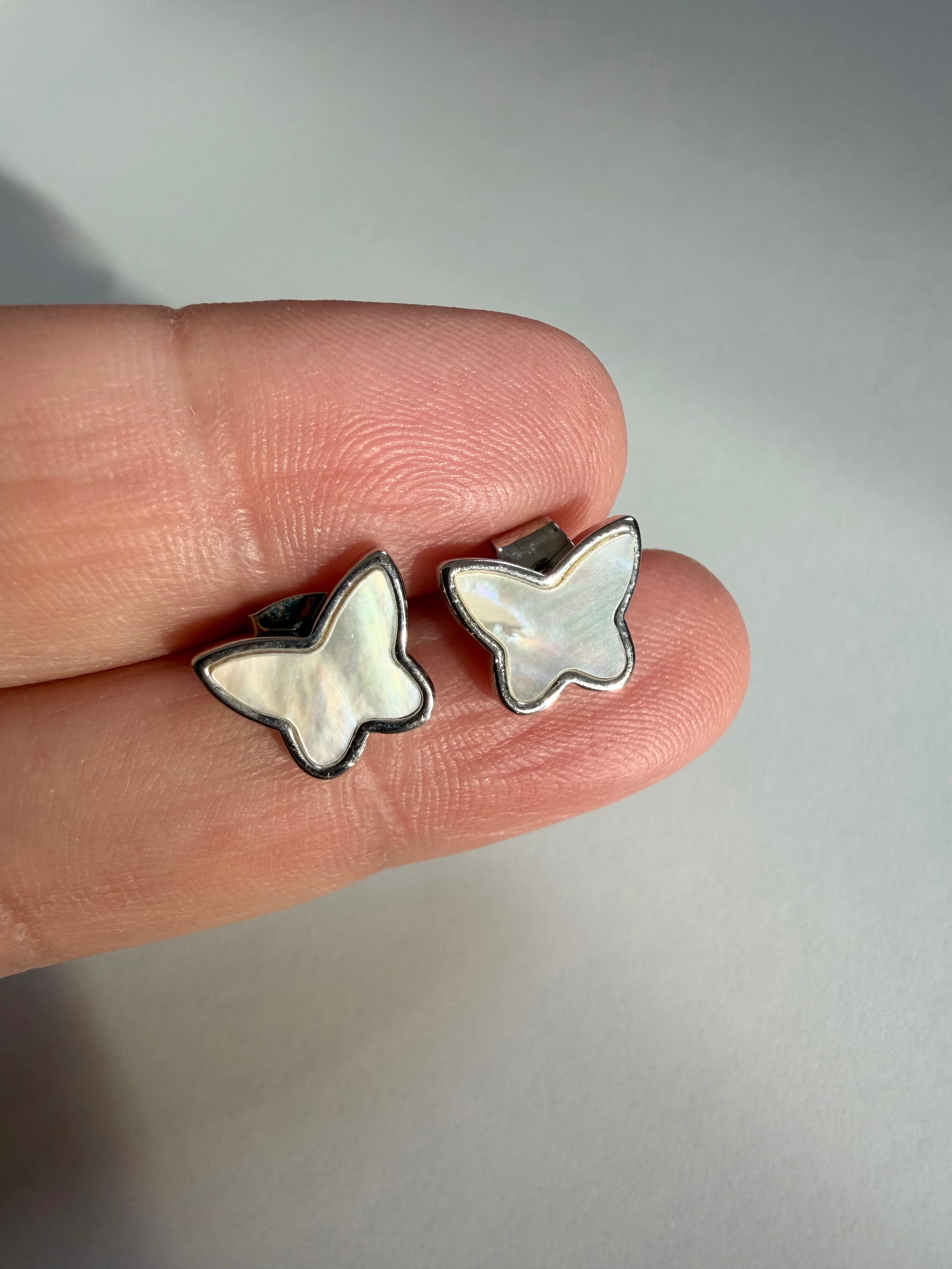 Silver Mother of Pearl Butterfly Studs