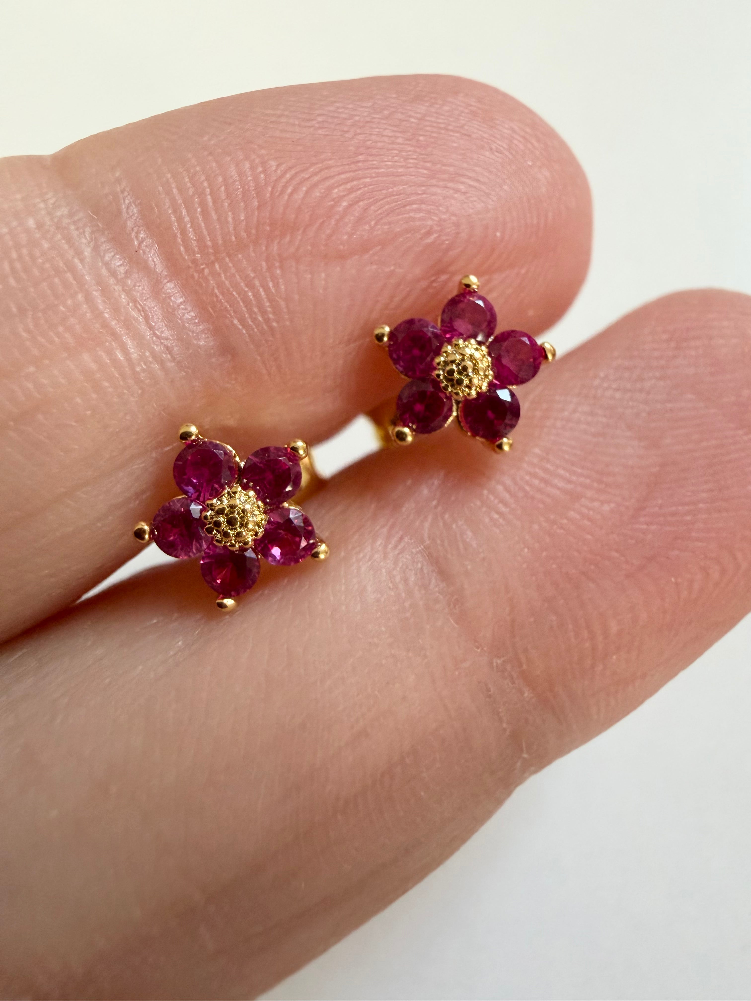 Mini Gold and Pink Flower Studs