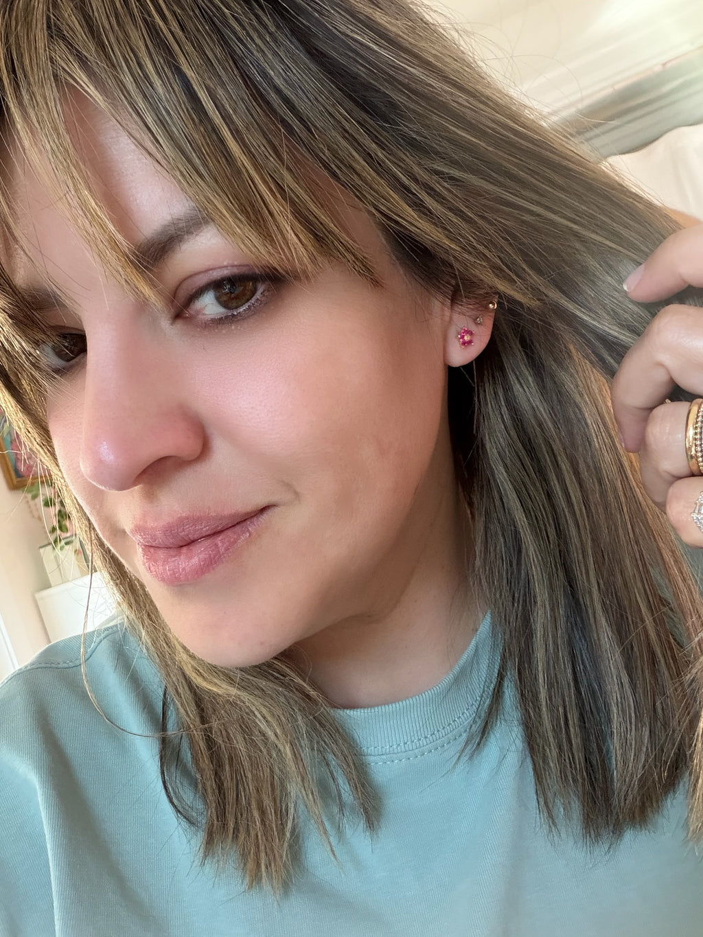 Mini Gold and Pink Flower Studs