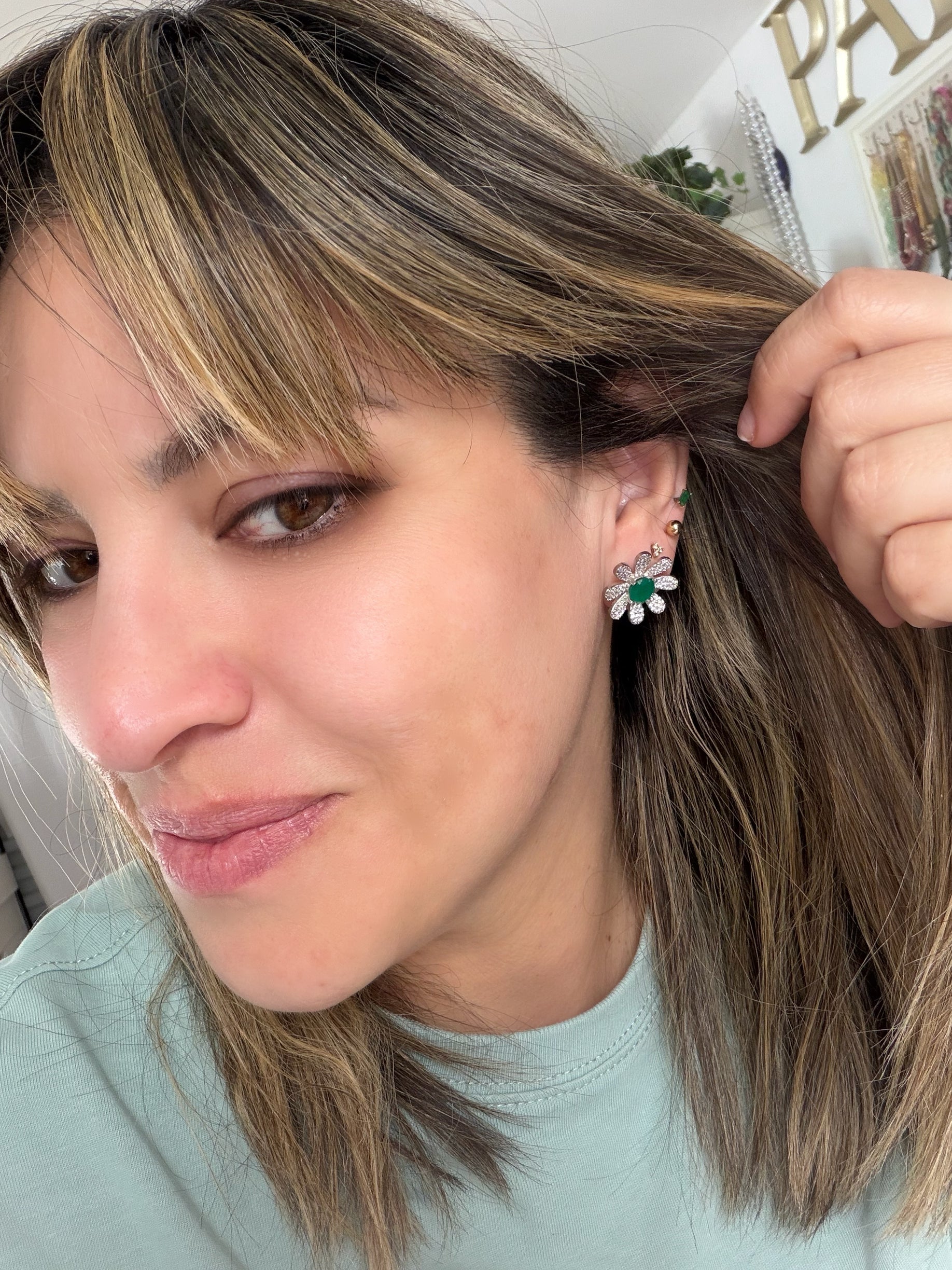 White GF Diamond Flower Studs