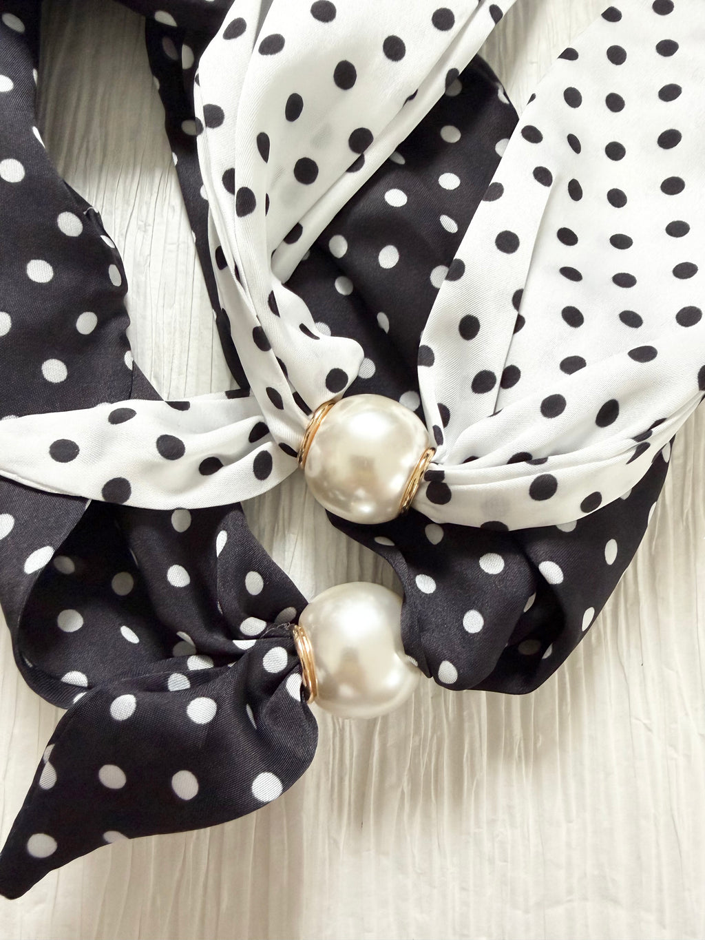 Polka Dot Scarf Pearl Necklace