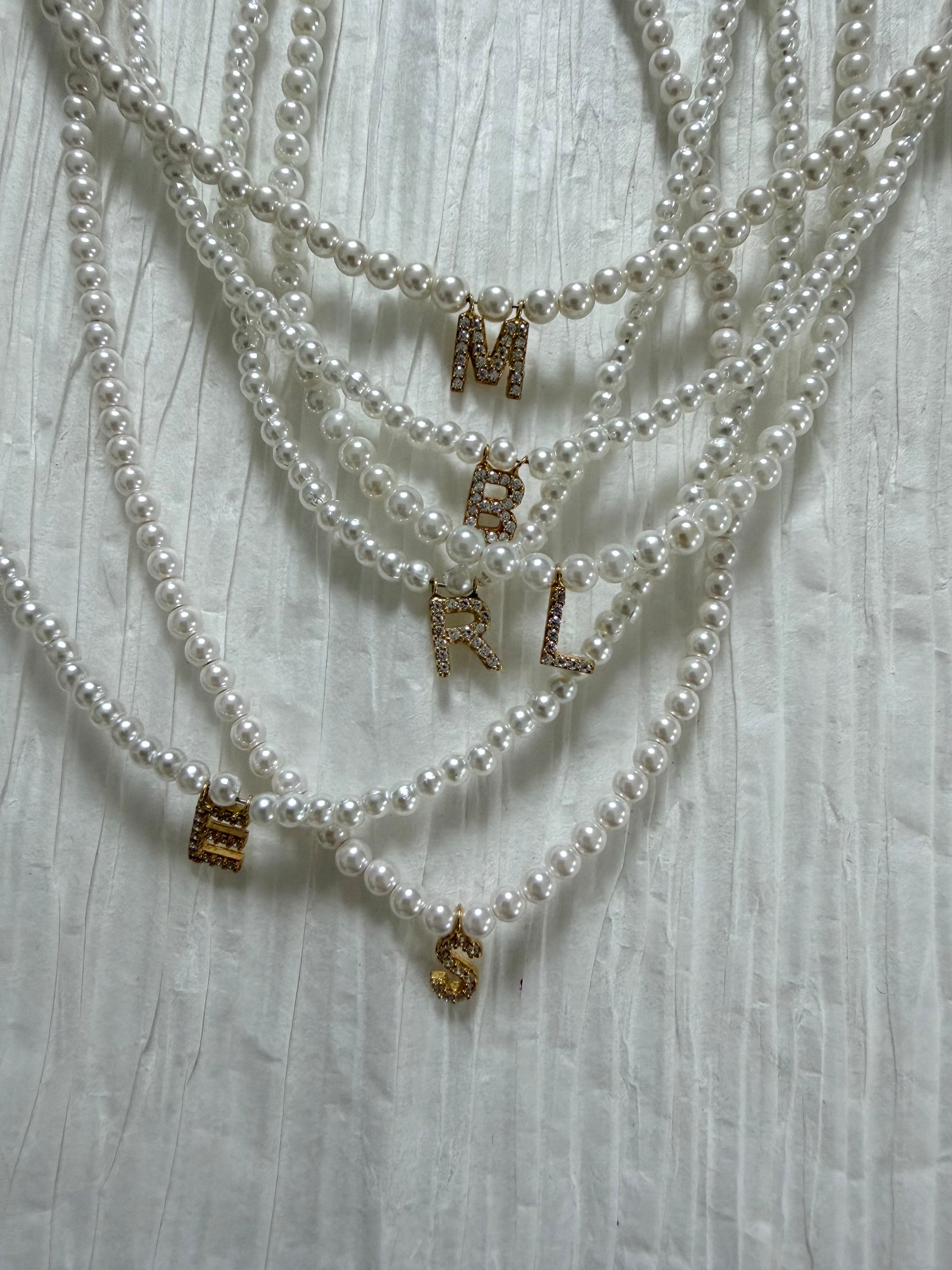 Faux Pearl Initial Necklace (925)