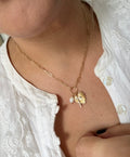 Gold Dipped Heart Cross Pearl Necklace