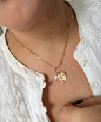 Gold Dipped Heart Cross Pearl Necklace