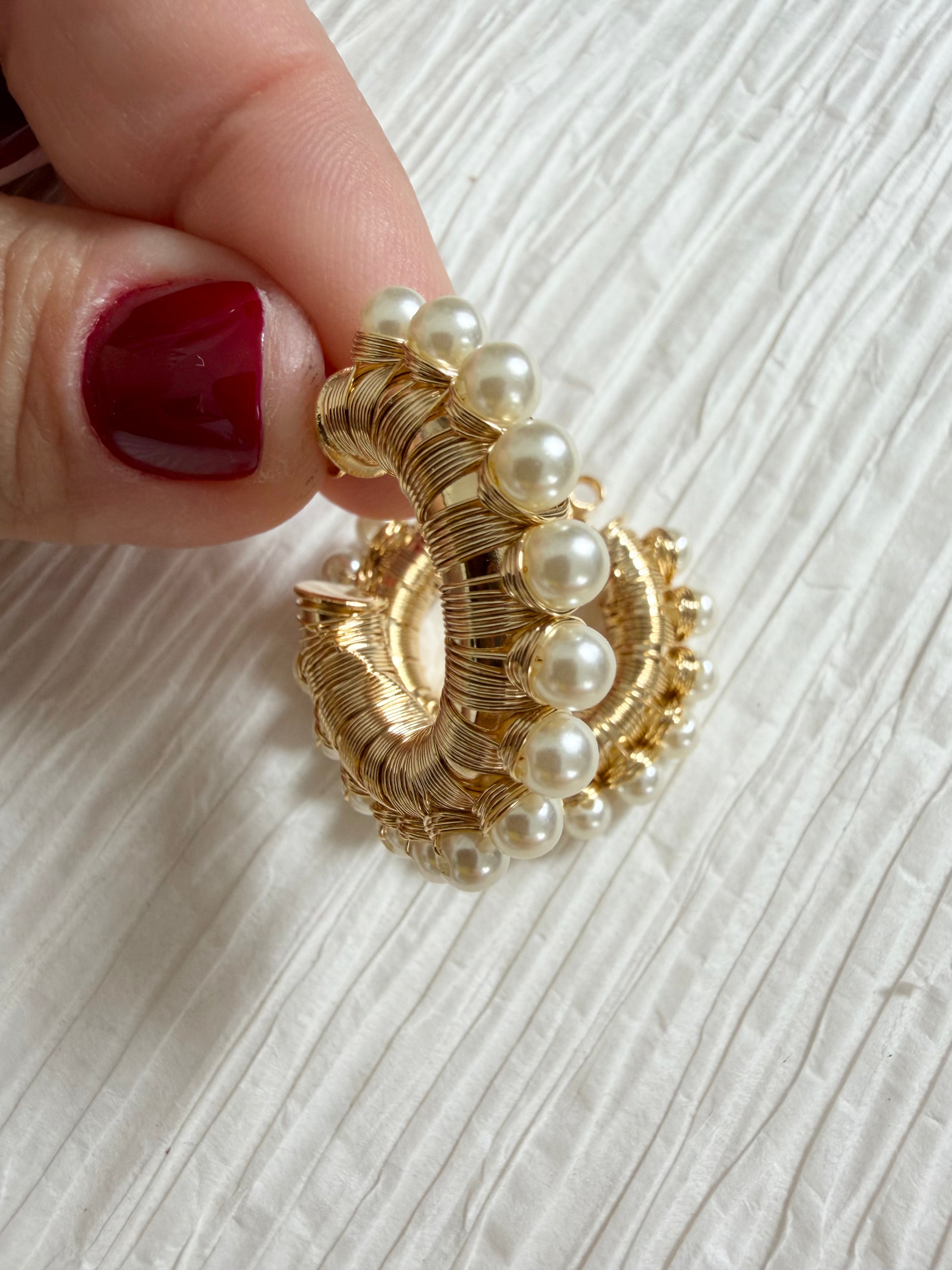 Wire Wrap Faux Pearl Hoops