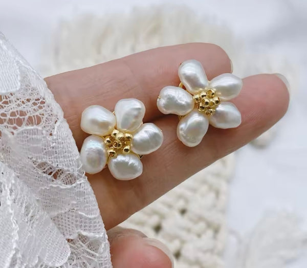 Freshwater Pearl Flower Studs