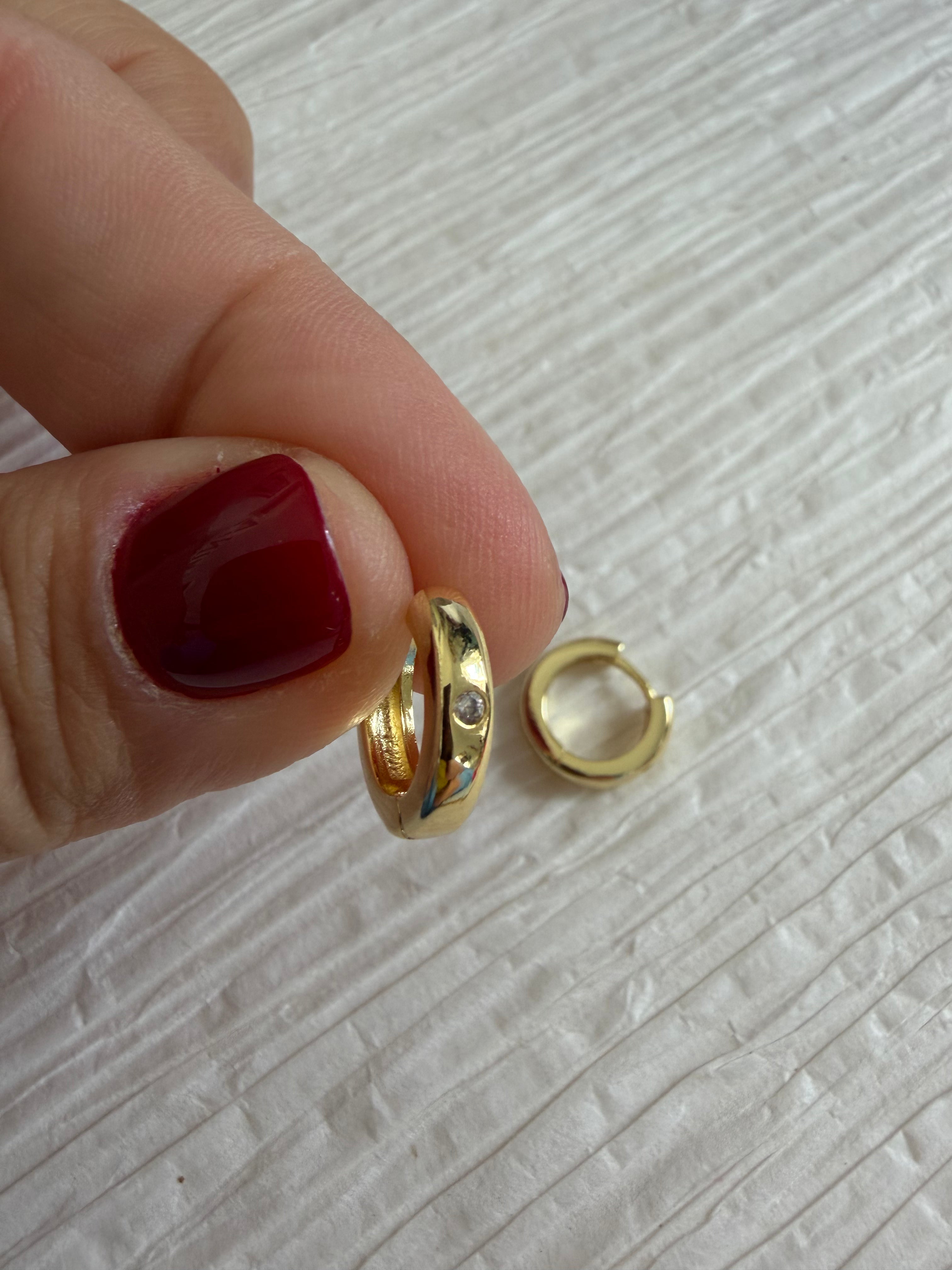 Skinny Huggie Hoops with Single Sparkle