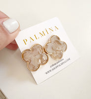 Large Beige Clover Studs