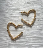 Gold and Pearl Metal Heart Hoops