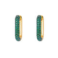 Gold Rectangle Green Pave Hoops