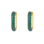 Gold Rectangle Green Pave Hoops