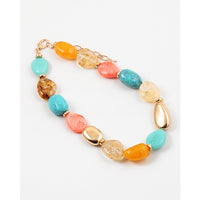 Multi Stone Necklace - Coral and Turquoise