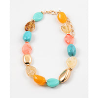 Multi Stone Necklace - Coral and Turquoise