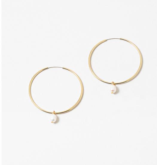 Gold Dipped Hoop with Freshwater Pearl Drop