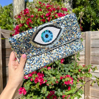 Sequined Evil Eye Clutch