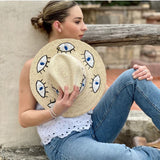 Hand Embroidered Hat - Evil Eyes