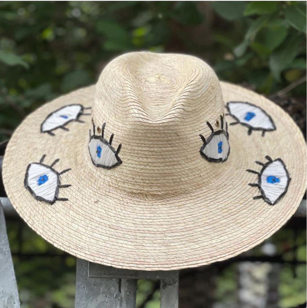 Hand Embroidered Hat - Evil Eyes