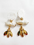Freshwater Pearl & Bee Statement Earrings